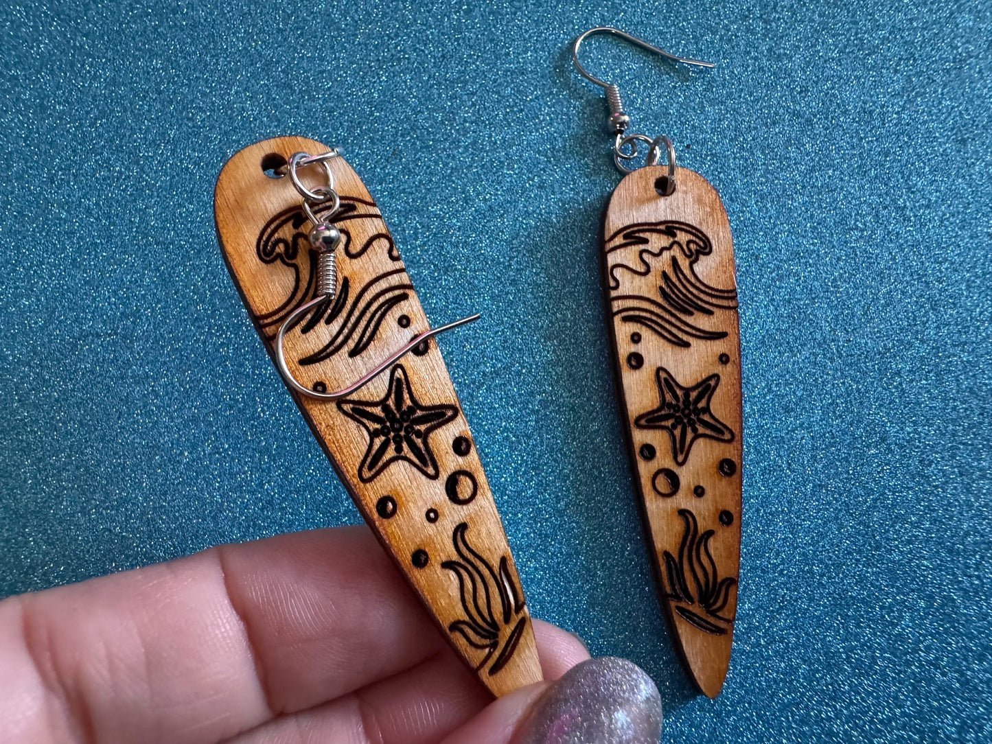 Starfish Earrings: Laser Cut Wood Sea Creature, Waves, Ocean, Seaweed, Diving, Tropical Dive, Hawaii, Aquatic, Best Gifts for Her/Him/Them