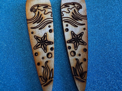 Starfish Earrings: Laser Cut Wood Sea Creature, Waves, Ocean, Seaweed, Diving, Tropical Dive, Hawaii, Aquatic, Best Gifts for Her/Him/Them