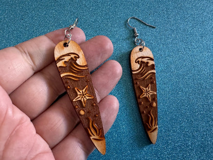 Starfish Earrings: Laser Cut Wood Sea Creature, Waves, Ocean, Seaweed, Diving, Tropical Dive, Hawaii, Aquatic, Best Gifts for Her/Him/Them
