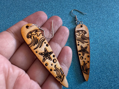 Starfish Earrings: Laser Cut Wood Sea Creature, Waves, Ocean, Seaweed, Diving, Tropical Dive, Hawaii, Aquatic, Best Gifts for Her/Him/Them