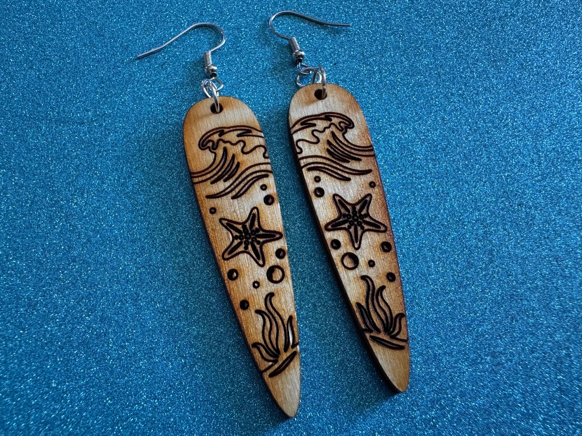 Starfish Earrings: Laser Cut Wood Sea Creature, Waves, Ocean, Seaweed, Diving, Tropical Dive, Hawaii, Aquatic, Best Gifts for Her/Him/Them