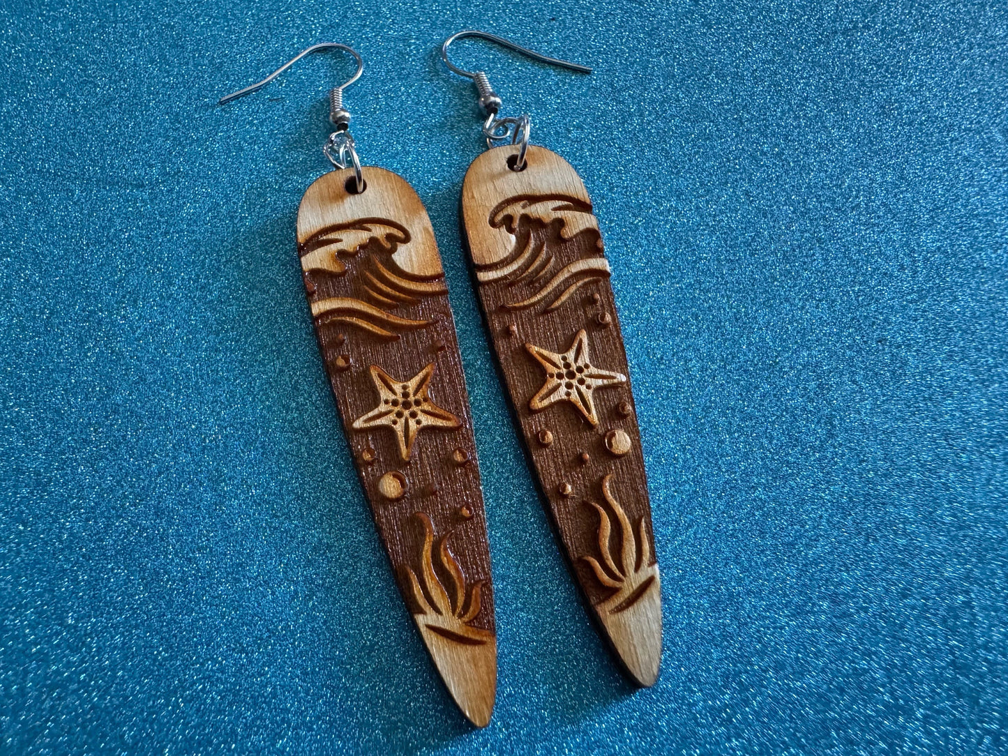 Starfish Earrings: Laser Cut Wood Sea Creature, Waves, Ocean, Seaweed, Diving, Tropical Dive, Hawaii, Aquatic, Best Gifts for Her/Him/Them