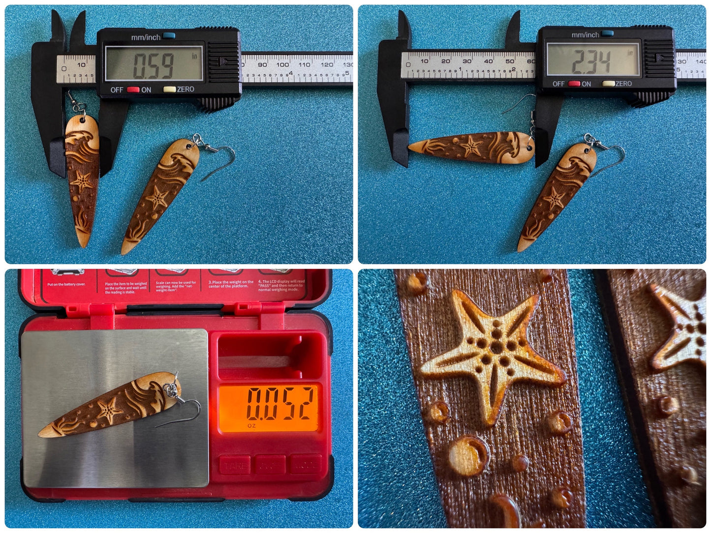 Starfish Earrings: Laser Cut Wood Sea Creature, Waves, Ocean, Seaweed, Diving, Tropical Dive, Hawaii, Aquatic, Best Gifts for Her/Him/Them