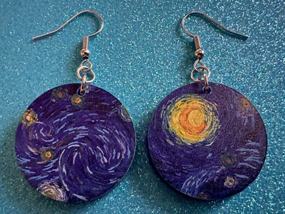 Starry Night Earrings: Laser Cut Acrylic Paintings, Van Gogh Immersive Experience, Famous Painting, Moon, Stars, Best Gifts for Her/Him/Them