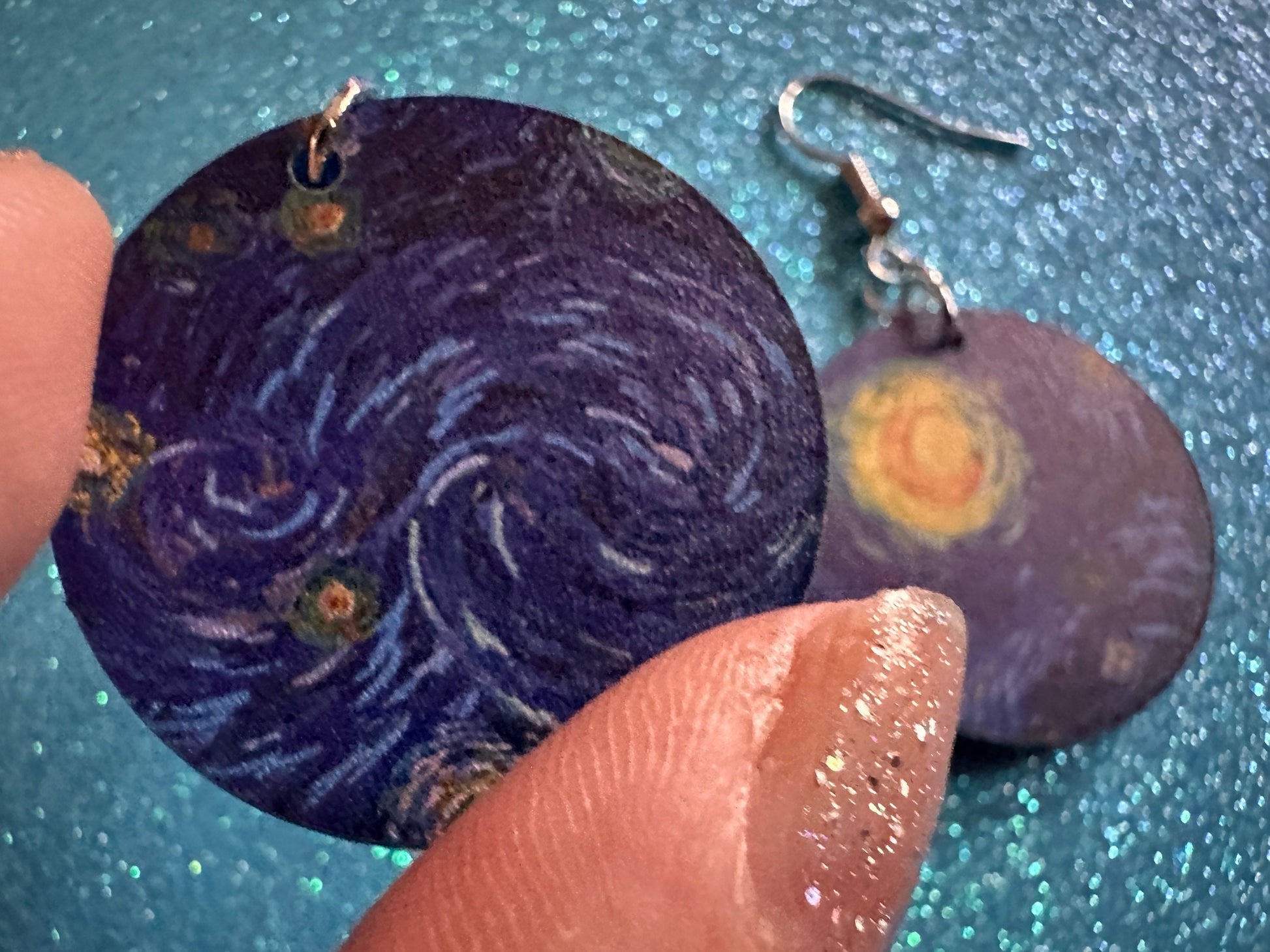 Starry Night Earrings: Laser Cut Acrylic Paintings, Van Gogh Immersive Experience, Famous Painting, Moon, Stars, Best Gifts for Her/Him/Them