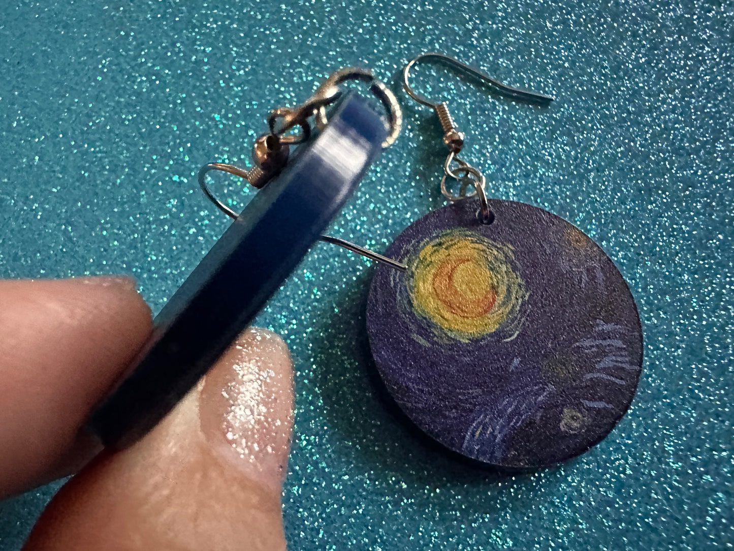 Starry Night Earrings: Laser Cut Acrylic Paintings, Van Gogh Immersive Experience, Famous Painting, Moon, Stars, Best Gifts for Her/Him/Them