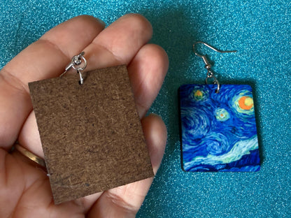 Starry Night Earrings: Laser Cut Acrylic Paintings, Van Gogh Immersive Experience, Famous Painting, Moon, Stars, Best Gifts for Her/Him/Them