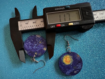Starry Night Earrings: Laser Cut Acrylic Paintings, Van Gogh Immersive Experience, Famous Painting, Moon, Stars, Best Gifts for Her/Him/Them