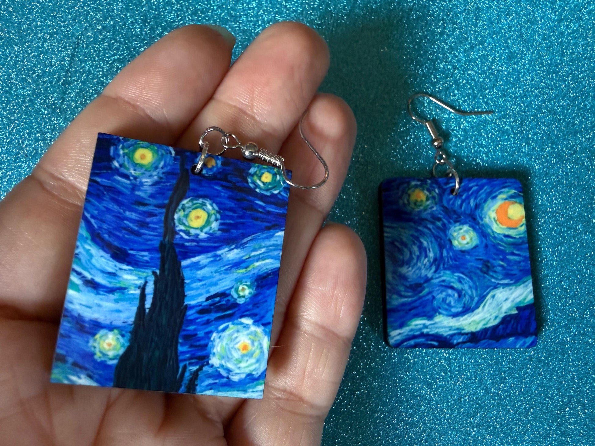 Starry Night Earrings: Laser Cut Acrylic Paintings, Van Gogh Immersive Experience, Famous Painting, Moon, Stars, Best Gifts for Her/Him/Them