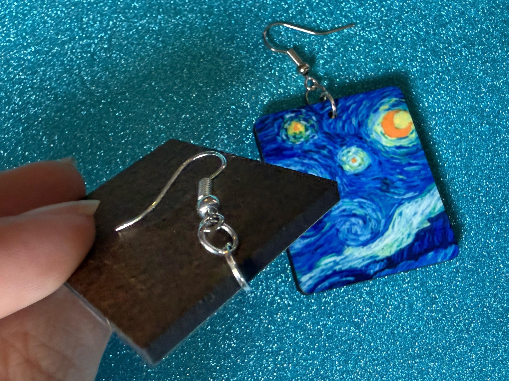 Starry Night Earrings: Laser Cut Acrylic Paintings, Van Gogh Immersive Experience, Famous Painting, Moon, Stars, Best Gifts for Her/Him/Them