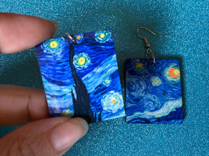 Starry Night Earrings: Laser Cut Acrylic Paintings, Van Gogh Immersive Experience, Famous Painting, Moon, Stars, Best Gifts for Her/Him/Them