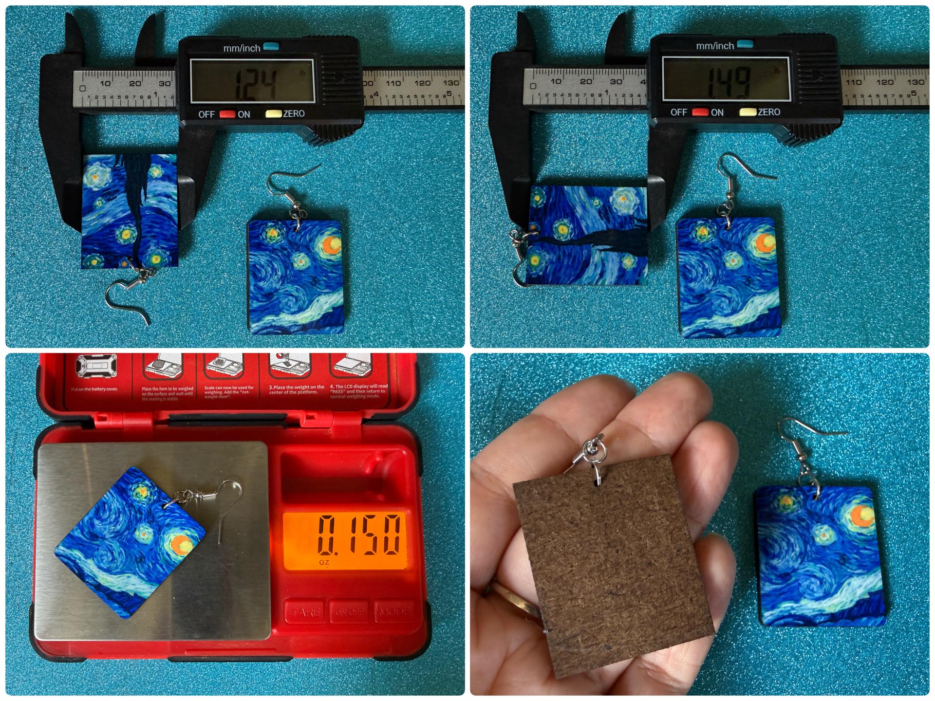 Starry Night Earrings: Laser Cut Acrylic Paintings, Van Gogh Immersive Experience, Famous Painting, Moon, Stars, Best Gifts for Her/Him/Them