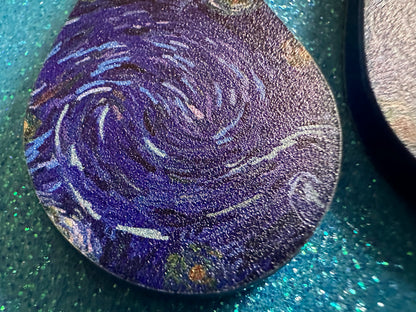 Starry Night Earrings: Laser Cut Acrylic Paintings, Van Gogh Immersive Experience, Famous Painting, Moon, Stars, Gifts for Her/Him/Them