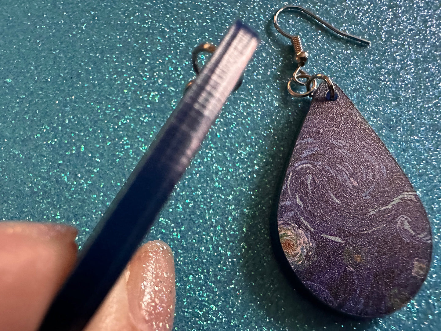 Starry Night Earrings: Laser Cut Acrylic Paintings, Van Gogh Immersive Experience, Famous Painting, Moon, Stars, Gifts for Her/Him/Them