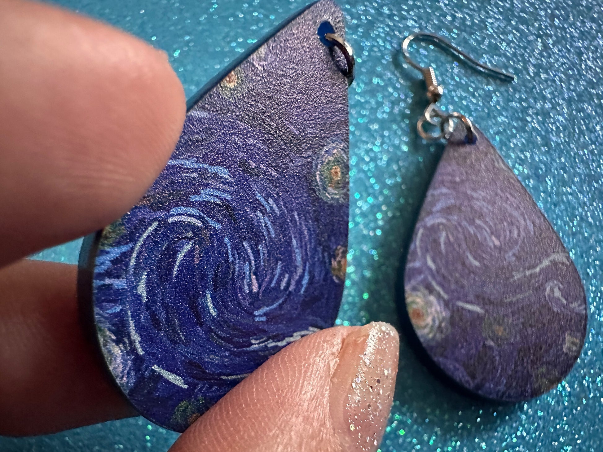 Starry Night Earrings: Laser Cut Acrylic Paintings, Van Gogh Immersive Experience, Famous Painting, Moon, Stars, Gifts for Her/Him/Them