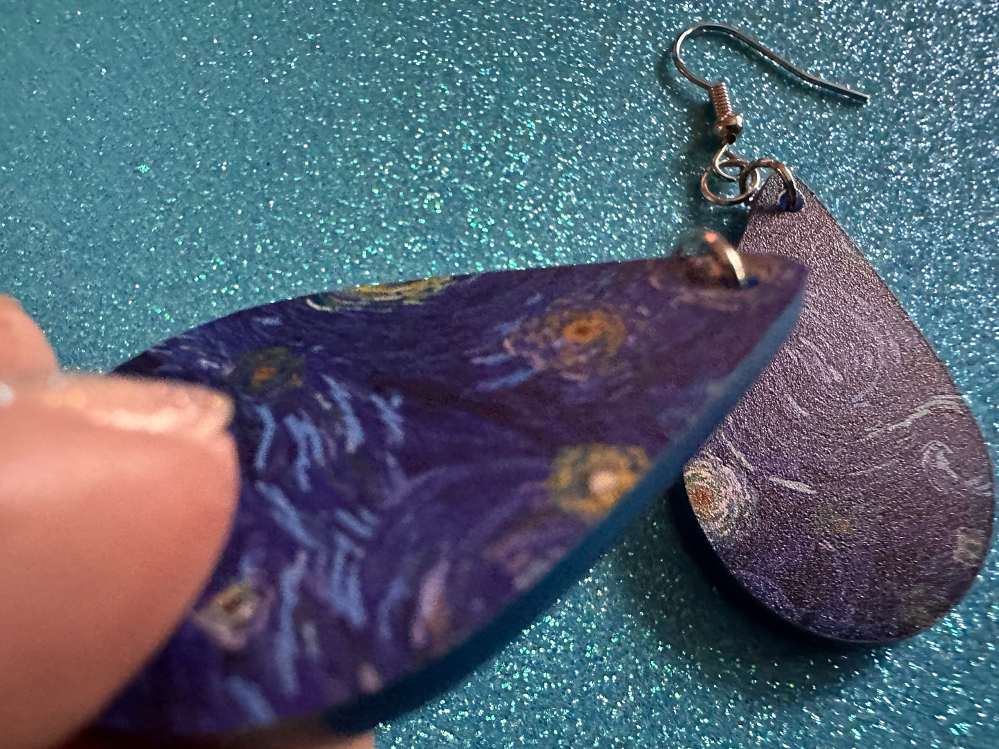 Starry Night Earrings: Laser Cut Acrylic Paintings, Van Gogh Immersive Experience, Famous Painting, Moon, Stars, Gifts for Her/Him/Them