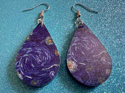Starry Night Earrings: Laser Cut Acrylic Paintings, Van Gogh Immersive Experience, Famous Painting, Moon, Stars, Gifts for Her/Him/Them