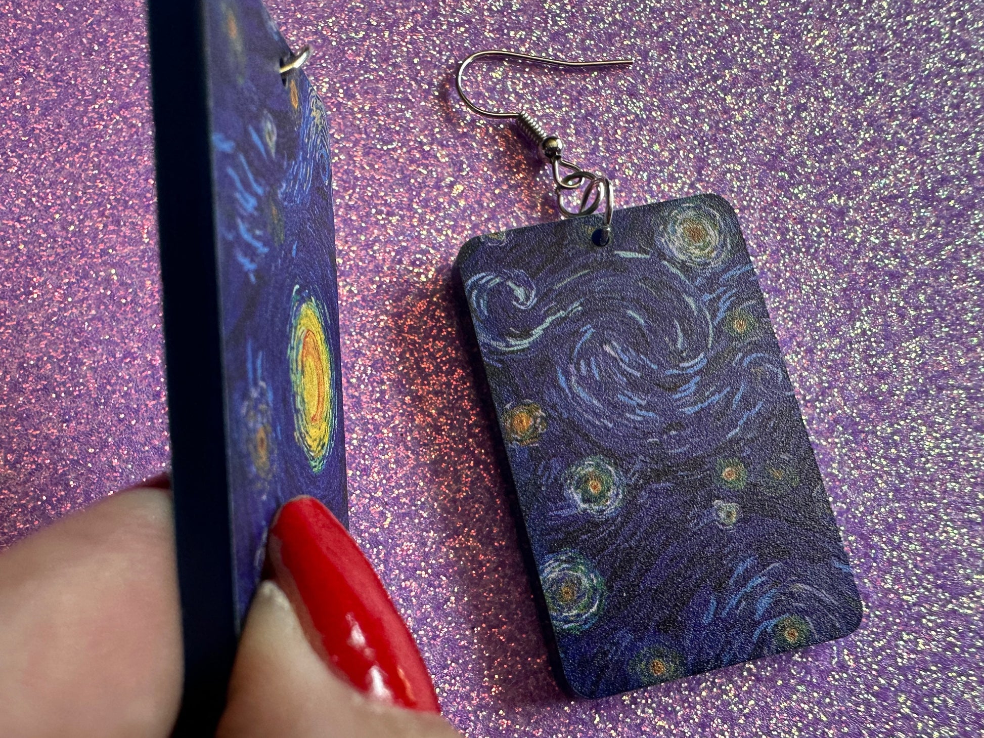 Starry Night Earrings: Laser Cut Acrylic Paintings, Van Gogh Immersive Experience, Famous Painting, Moon, Stars, Gifts for Her/Him/Them