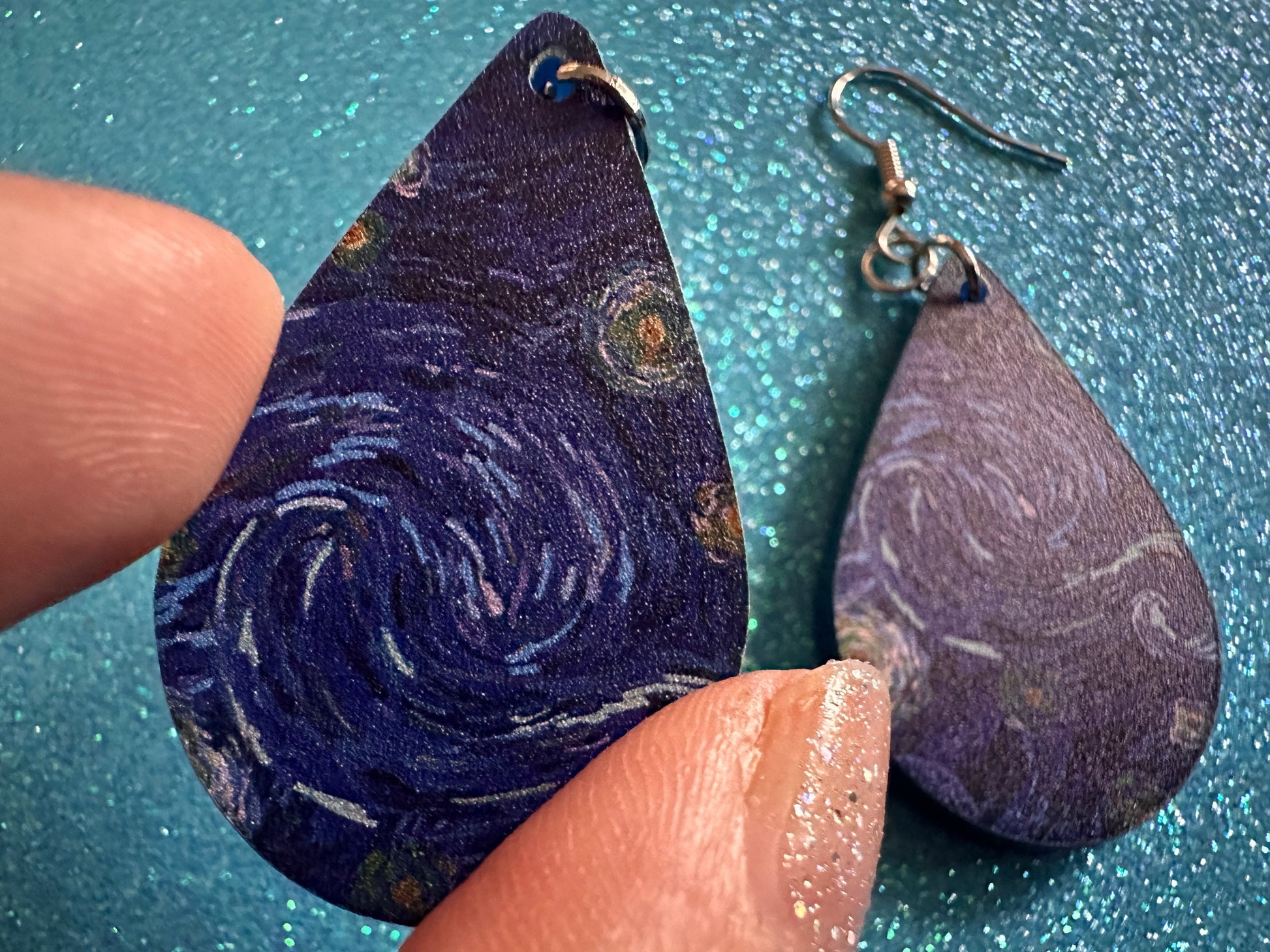 Starry Night Earrings: Laser Cut Acrylic Paintings, Van Gogh Immersive Experience, Famous Painting, Moon, Stars, Gifts for Her/Him/Them