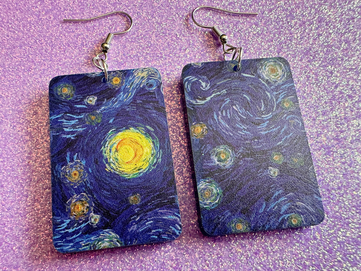 Starry Night Earrings: Laser Cut Acrylic Paintings, Van Gogh Immersive Experience, Famous Painting, Moon, Stars, Gifts for Her/Him/Them