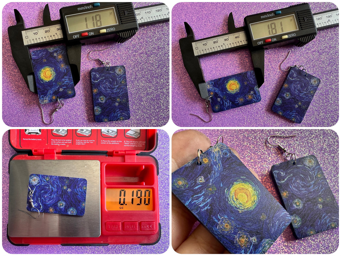 Starry Night Earrings: Laser Cut Acrylic Paintings, Van Gogh Immersive Experience, Famous Painting, Moon, Stars, Gifts for Her/Him/Them
