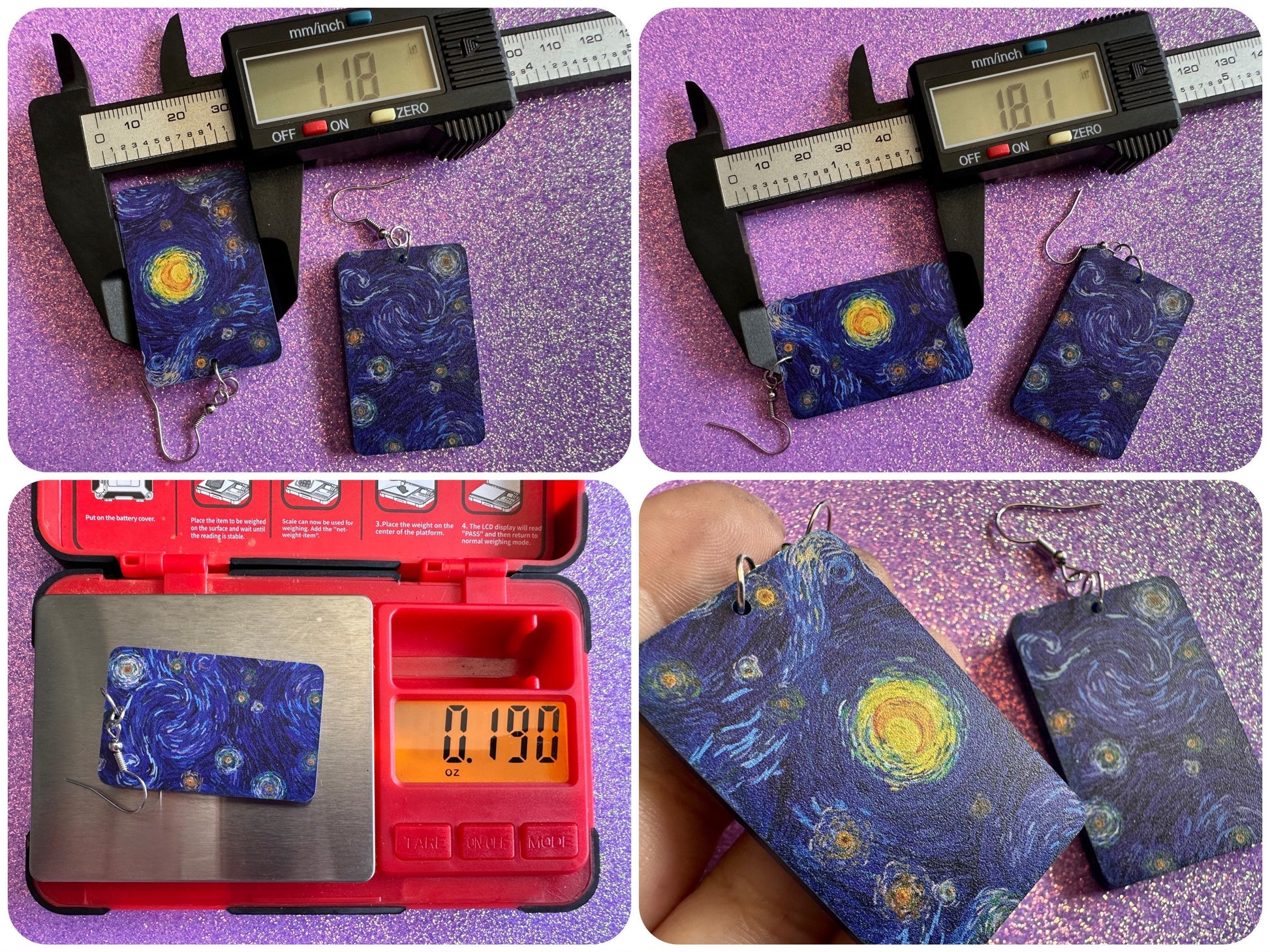 Starry Night Earrings: Laser Cut Acrylic Paintings, Van Gogh Immersive Experience, Famous Painting, Moon, Stars, Gifts for Her/Him/Them