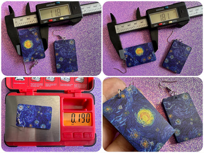 Starry Night Earrings: Laser Cut Acrylic Paintings, Van Gogh Immersive Experience, Famous Painting, Moon, Stars, Gifts for Her/Him/Them
