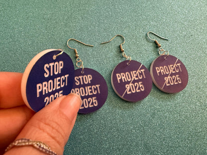 Stop Project 2025 Earrings: Laser Engraved Words, Political Earrings, Democratic, Custom Text Earrings, Best Gifts for Her/Him/Them