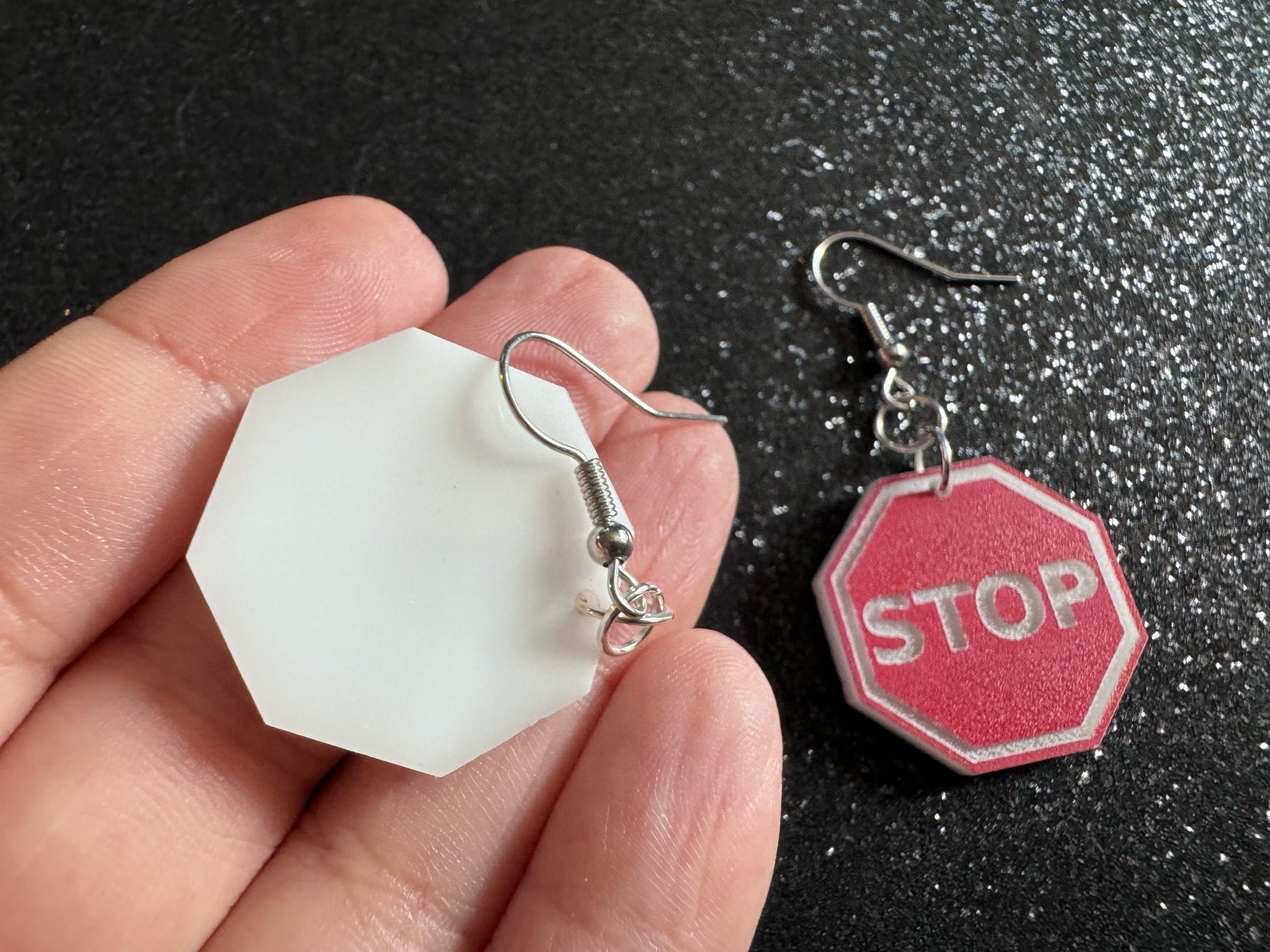 Stop Sign Earrings: Laser Cut Acrylic Signs, No, Warning, Alarm, Attention Driving, Red & White Road Sign, Best Gifts for Her/Him/Them