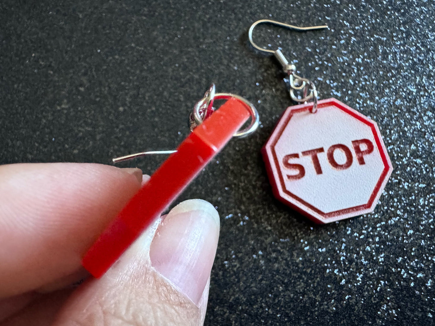 Stop Sign Earrings: Laser Cut Acrylic Signs, No, Warning, Alarm, Attention Driving, Red & White Road Sign, Best Gifts for Her/Him/Them
