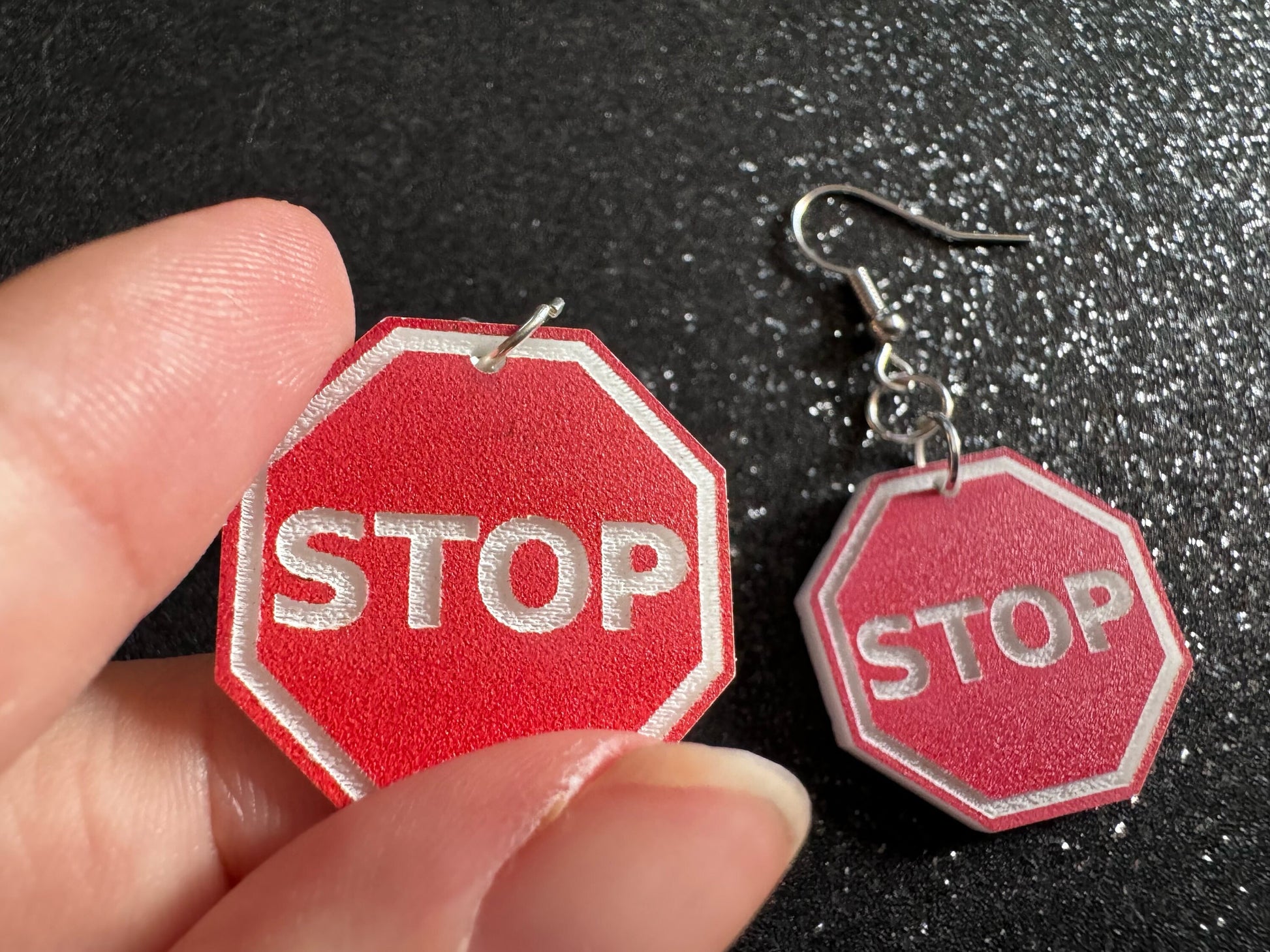 Stop Sign Earrings: Laser Cut Acrylic Signs, No, Warning, Alarm, Attention Driving, Red & White Road Sign, Best Gifts for Her/Him/Them