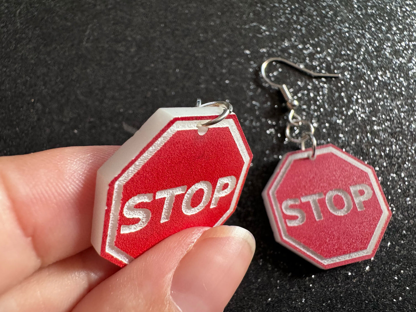 Stop Sign Earrings: Laser Cut Acrylic Signs, No, Warning, Alarm, Attention Driving, Red & White Road Sign, Best Gifts for Her/Him/Them