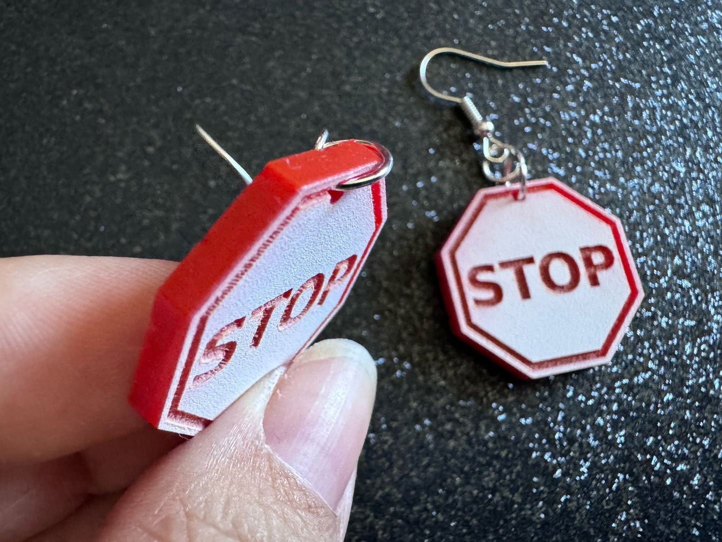 Stop Sign Earrings: Laser Cut Acrylic Signs, No, Warning, Alarm, Attention Driving, Red & White Road Sign, Best Gifts for Her/Him/Them