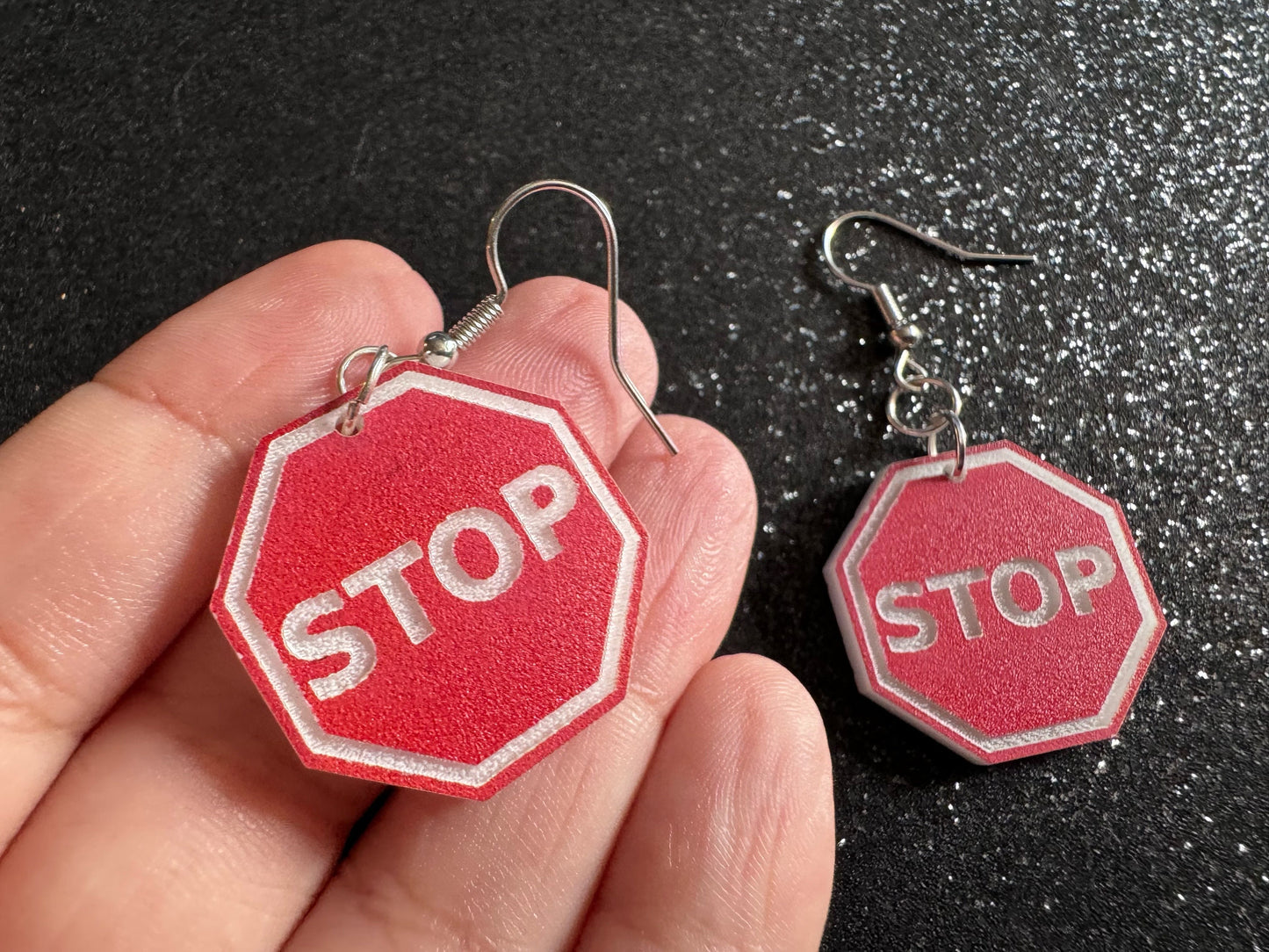 Stop Sign Earrings: Laser Cut Acrylic Signs, No, Warning, Alarm, Attention Driving, Red & White Road Sign, Best Gifts for Her/Him/Them