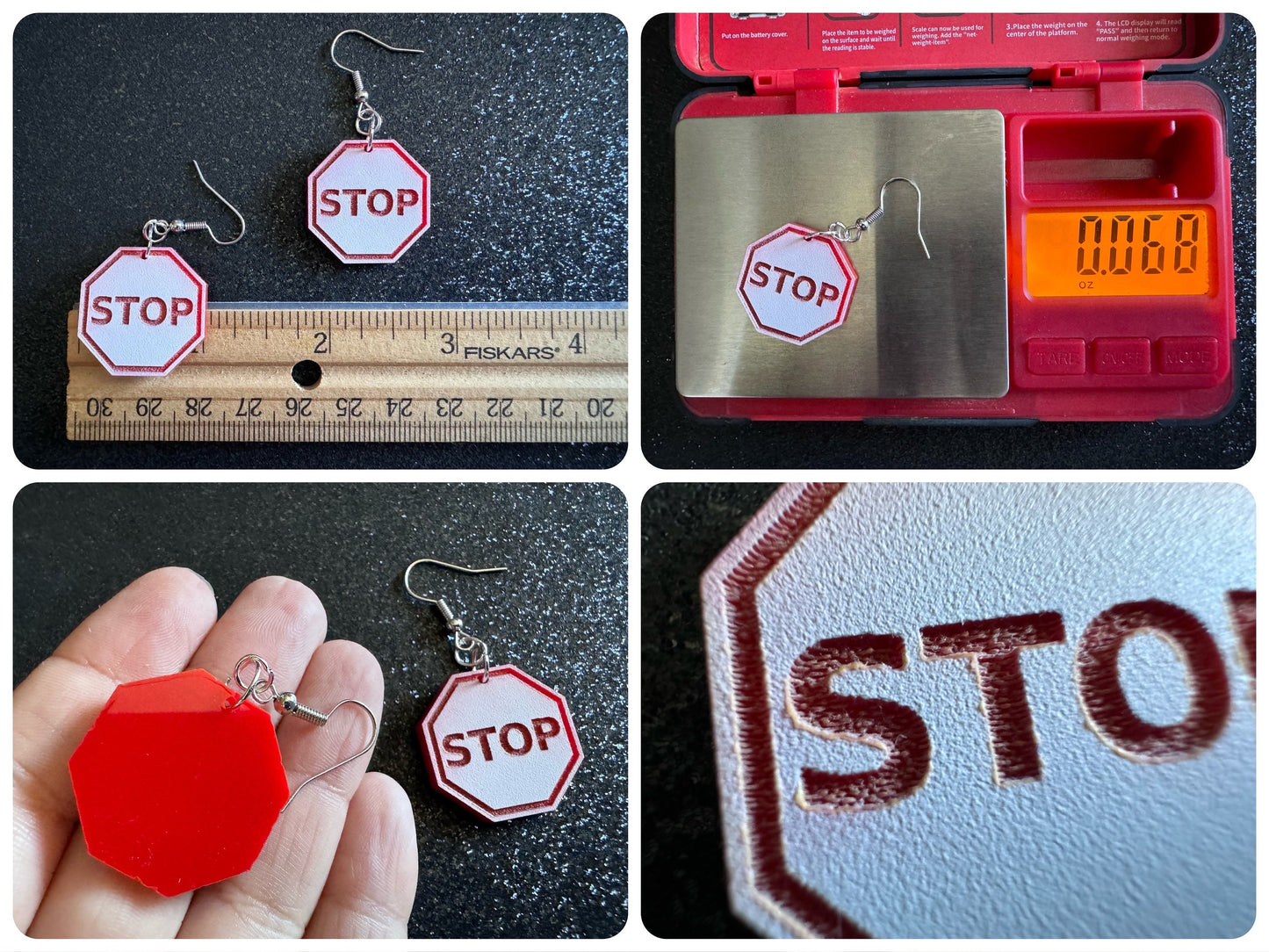 Stop Sign Earrings: Laser Cut Acrylic Signs, No, Warning, Alarm, Attention Driving, Red & White Road Sign, Best Gifts for Her/Him/Them