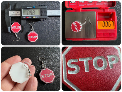 Stop Sign Earrings: Laser Cut Acrylic Signs, No, Warning, Alarm, Attention Driving, Red & White Road Sign, Best Gifts for Her/Him/Them