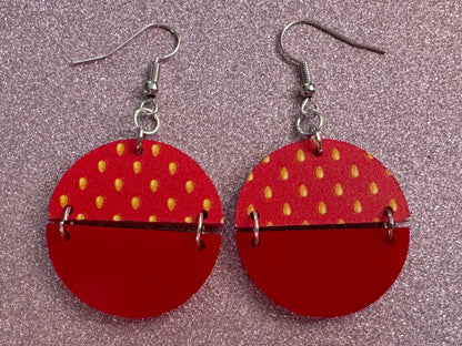 Strawberry Earrings: Laser Cut Acrylic Strawberries, Fruit, Heart, Fruits, Red Earrings, Summer Vibes, Food Earrings, Gifts for Her/Him/Them