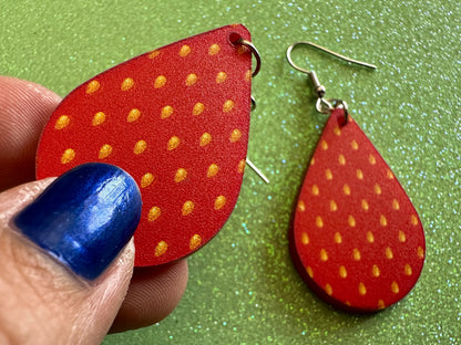 Strawberry Earrings: Laser Cut Acrylic Strawberries, Fruit, Heart, Fruits, Red Earrings, Summer Vibes, Food Earrings, Gifts for Her/Him/Them