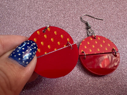 Strawberry Earrings: Laser Cut Acrylic Strawberries, Fruit, Heart, Fruits, Red Earrings, Summer Vibes, Food Earrings, Gifts for Her/Him/Them