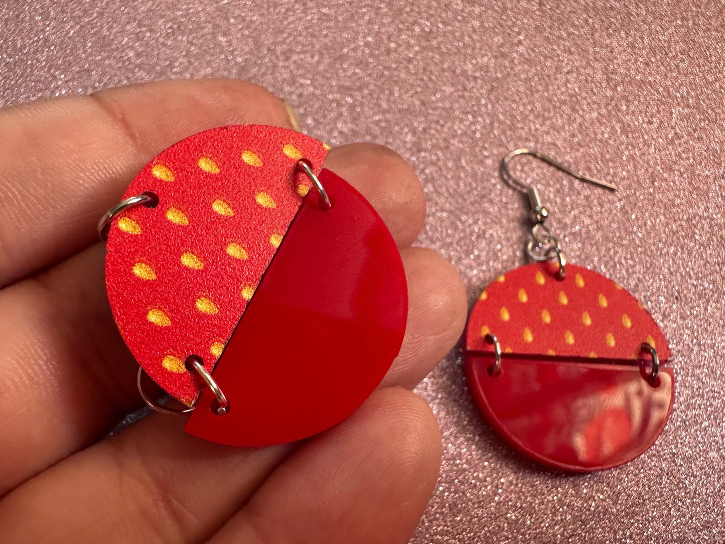 Strawberry Earrings: Laser Cut Acrylic Strawberries, Fruit, Heart, Fruits, Red Earrings, Summer Vibes, Food Earrings, Gifts for Her/Him/Them