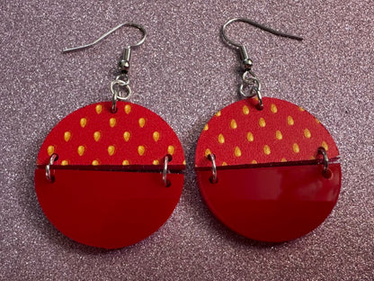 Strawberry Earrings: Laser Cut Acrylic Strawberries, Fruit, Heart, Fruits, Red Earrings, Summer Vibes, Food Earrings, Gifts for Her/Him/Them