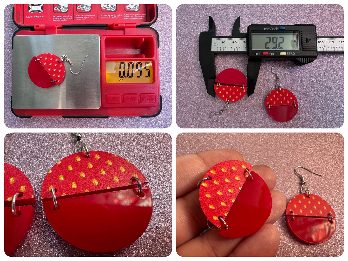 Strawberry Earrings: Laser Cut Acrylic Strawberries, Fruit, Heart, Fruits, Red Earrings, Summer Vibes, Food Earrings, Gifts for Her/Him/Them