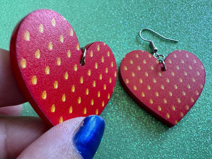 Strawberry Earrings: Laser Cut Acrylic Strawberries, Fruit, Heart, Fruits, Red, Summer Vibes, Food Earrings, Best Gifts for Her/Him/Them