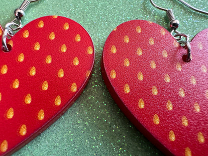 Strawberry Earrings: Laser Cut Acrylic Strawberries, Fruit, Heart, Fruits, Red, Summer Vibes, Food Earrings, Best Gifts for Her/Him/Them