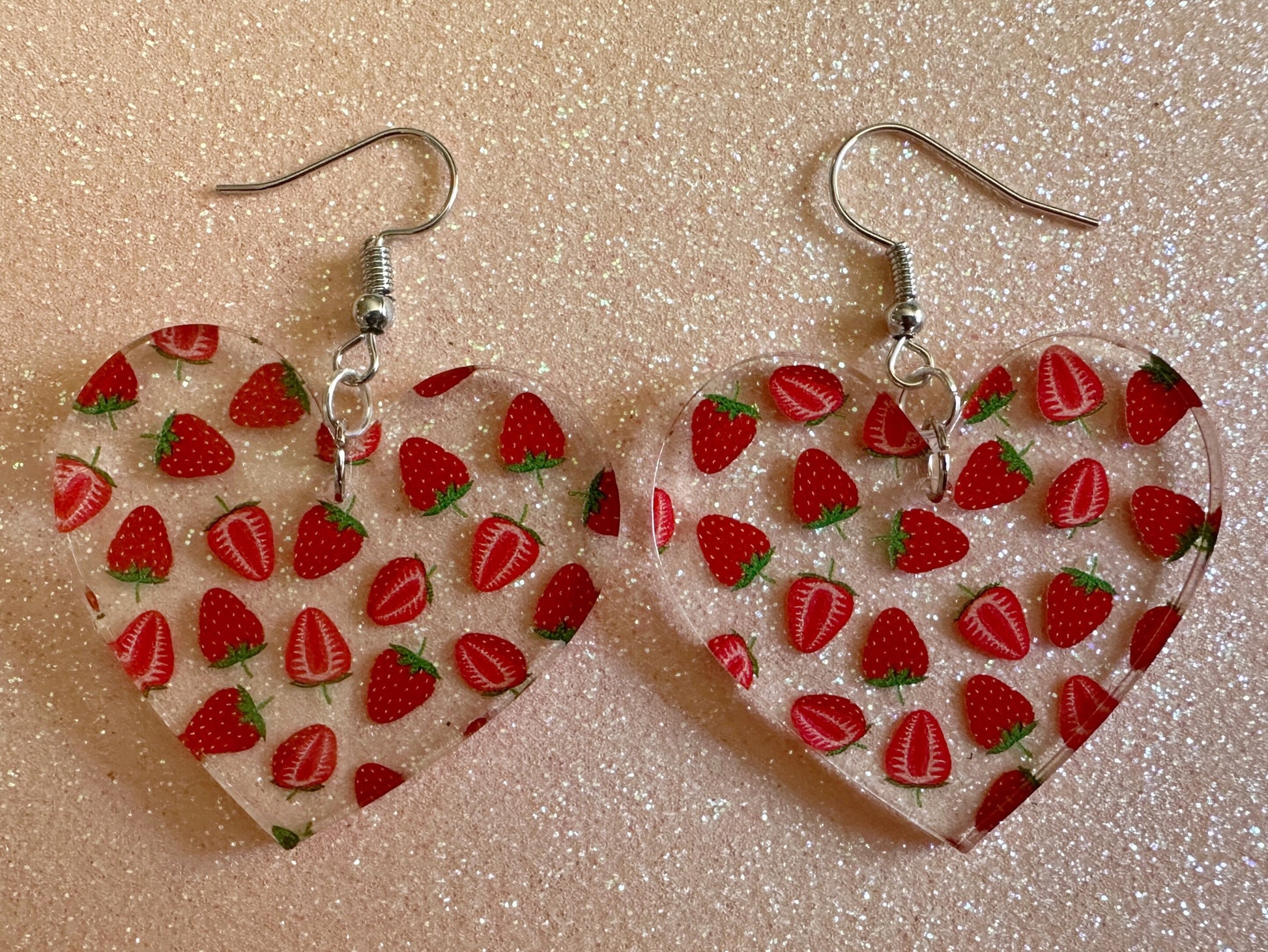 Strawberry Earrings: Laser Cut Acrylic Strawberries, Fruit, Juicy, Summer Vibes, Food Earrings, Green Earrings, Best Gifts for Her/Him/Them