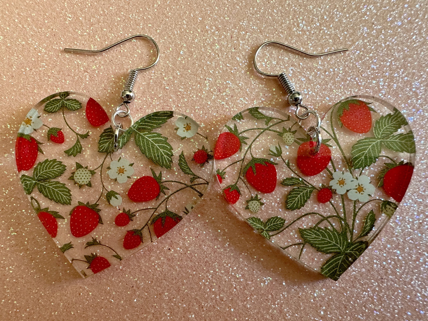 Strawberry Earrings: Laser Cut Acrylic Strawberries, Fruit, Juicy, Summer Vibes, Food Earrings, Green Earrings, Best Gifts for Her/Him/Them