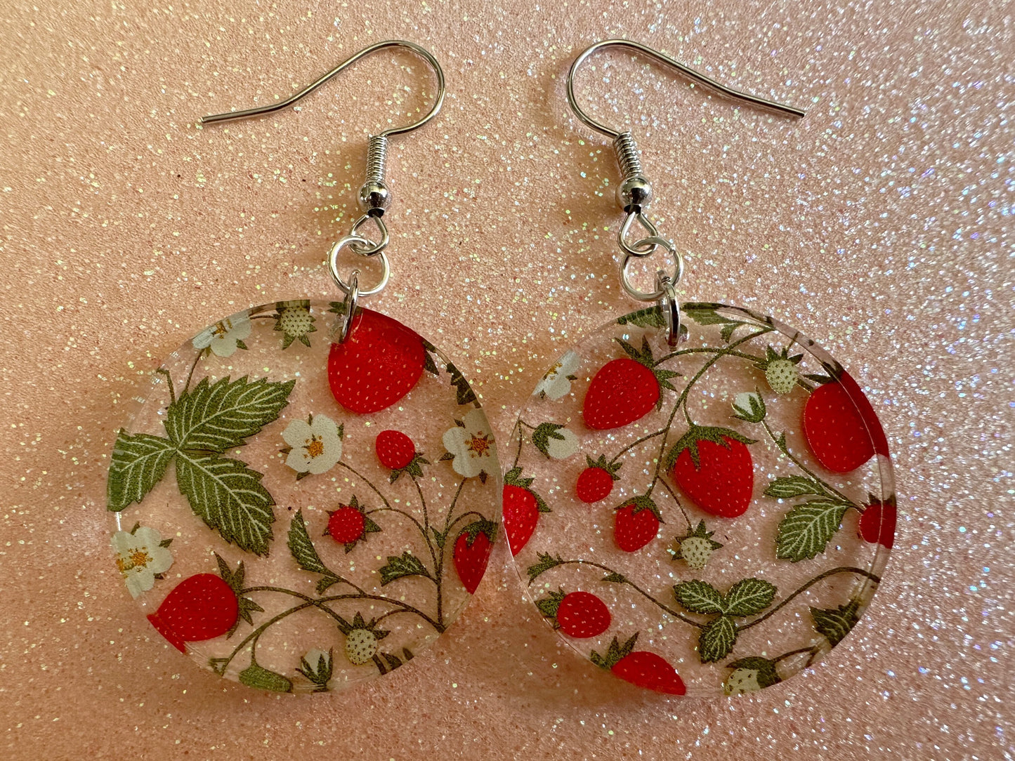 Strawberry Earrings: Laser Cut Acrylic Strawberries, Fruit, Juicy, Summer Vibes, Food Earrings, Green Earrings, Best Gifts for Her/Him/Them