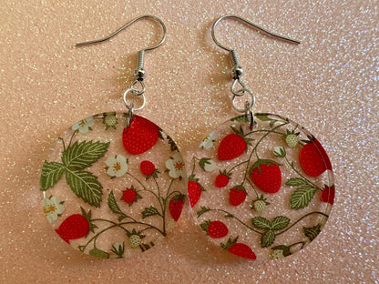 Strawberry Earrings: Laser Cut Acrylic Strawberries, Fruit, Juicy, Summer Vibes, Food Earrings, Green Earrings, Best Gifts for Her/Him/Them