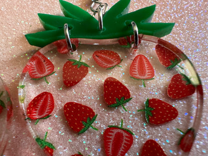 Strawberry Earrings: Laser Cut Acrylic Strawberries, Fruit, Juicy, Summer Vibes, Food Earrings, Green Earrings, Best Gifts for Her/Him/Them