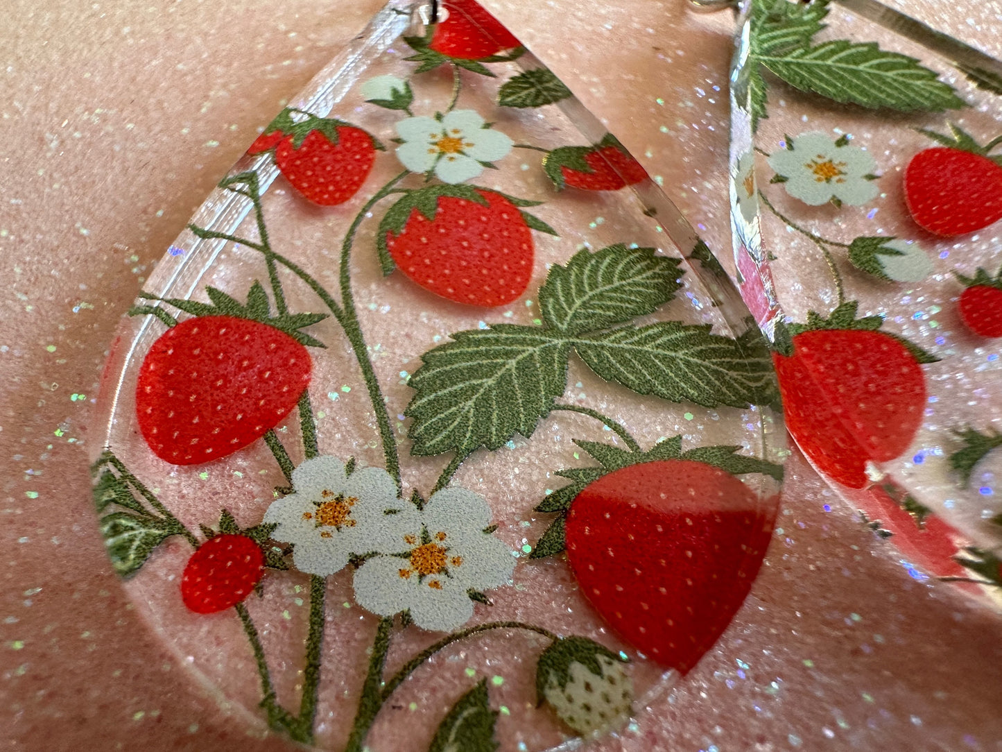 Strawberry Earrings: Laser Cut Acrylic Strawberries, Fruit, Juicy, Summer Vibes, Food Earrings, Green Earrings, Best Gifts for Her/Him/Them